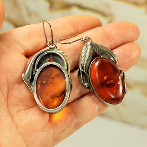 Boucles D'oreilles Argent 925 & Ambre Baltique - Moderne Larme Poire - Certifié SilverAmber UK