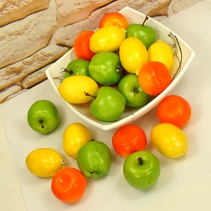 FAKE MINI FRUITS for kitchen decor, Green apple lemon and tangerine, Holiday gift set, Small gift in bag, Party decor fruits Lifelike citrus image 4