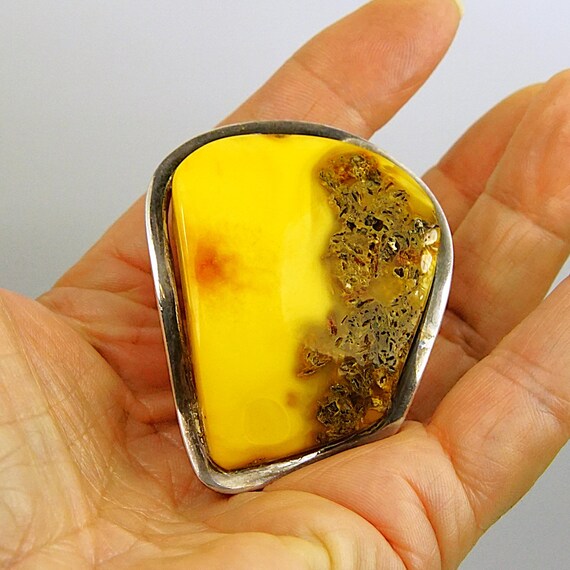 Giant Raw Butterscotch Amber Ring – 925 Sterling … - image 2