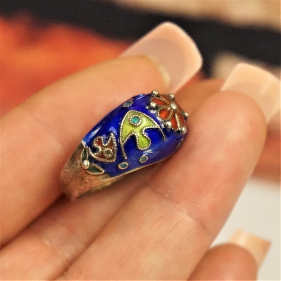 CHINESE EXPORT ENAMEL Sterling Ring With Fish - image 7