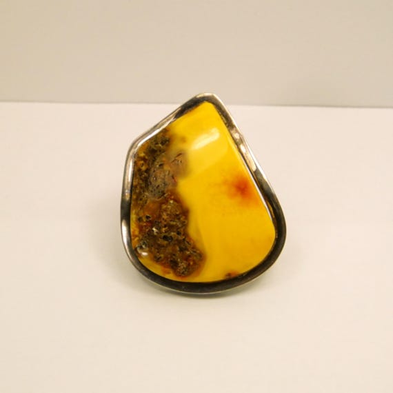 Giant Raw Butterscotch Amber Ring – 925 Sterling … - image 8