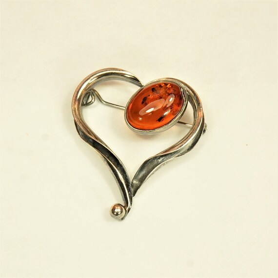 HEART AMBER BROOCH Amber 925 silver pin Best Chri… - image 6