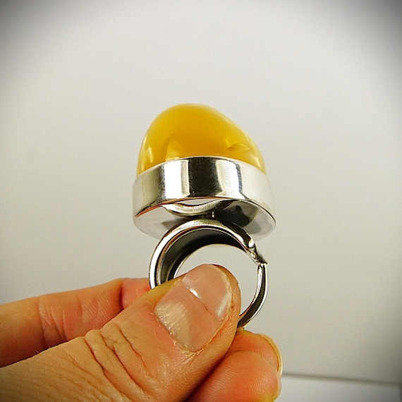 Massive Amber Ring - 925 Silver Adjustable Band -… - image 11