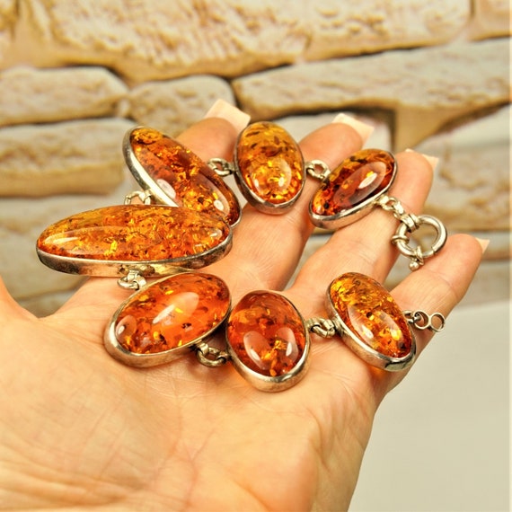 HEAVY AMBER BRACELET with Stamped 925 Silver, Lin… - image 1