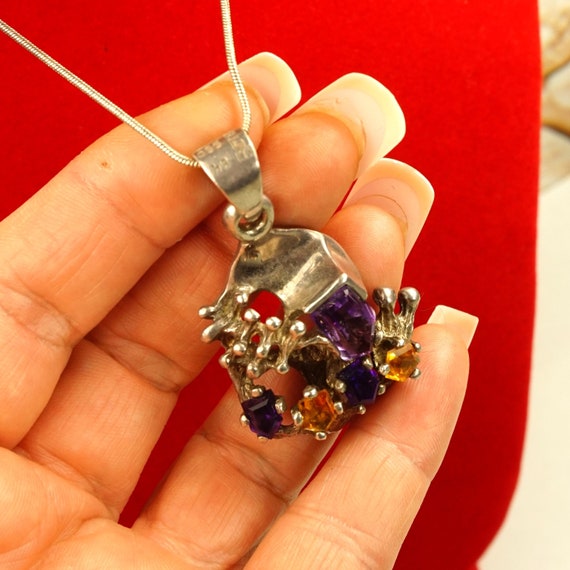 Rare SNAIL PENDANT 990 sterling silver Amethyst a… - image 2