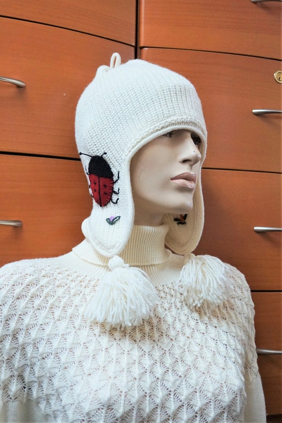 OFF WHITE AVIATOR Hat For Women, Knitted Merino Wo
