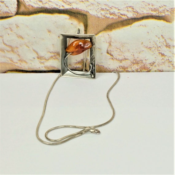 AMBER 925 SILVER Framed Pendant With Sterling Cha… - image 7