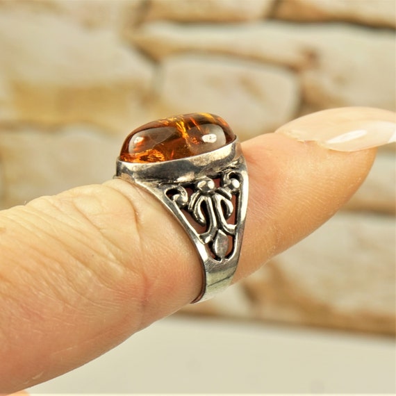 UNIQUE AMBER RING 5.75, 925 Sterling Silver, Fili… - image 8