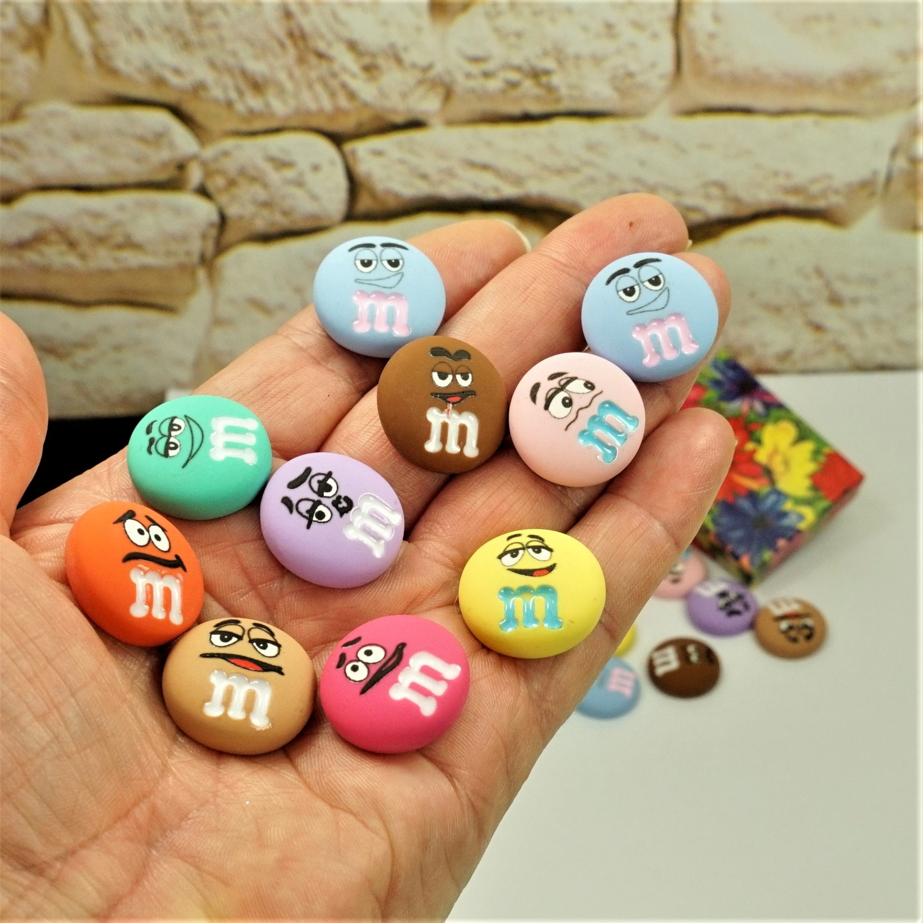 M&M Smiling Characters Cartoon Face Charms Fake Candy Food Decoden 10
