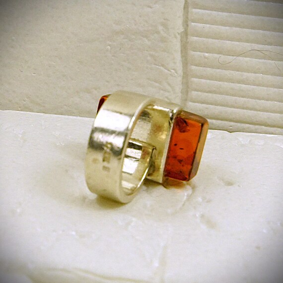 Rectangular Amber 925 Silver Ring - Opened Wide B… - image 8