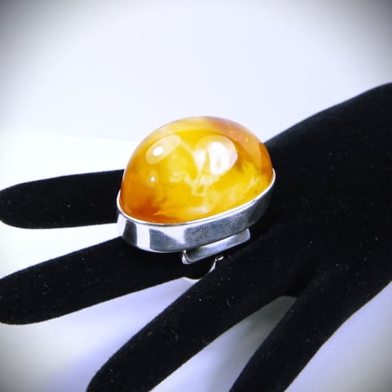 Massive Amber Ring - 925 Silver Adjustable Band -… - image 4
