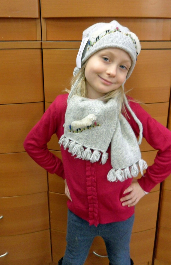 KIDS WINTER SET Sheeps Decor Knitted Wool Hat Scar