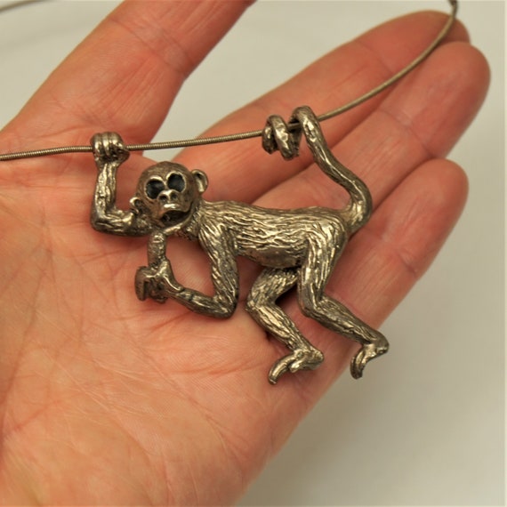 STERLING SILVER WIRE With Heavy Monkey Pendant, R… - image 1