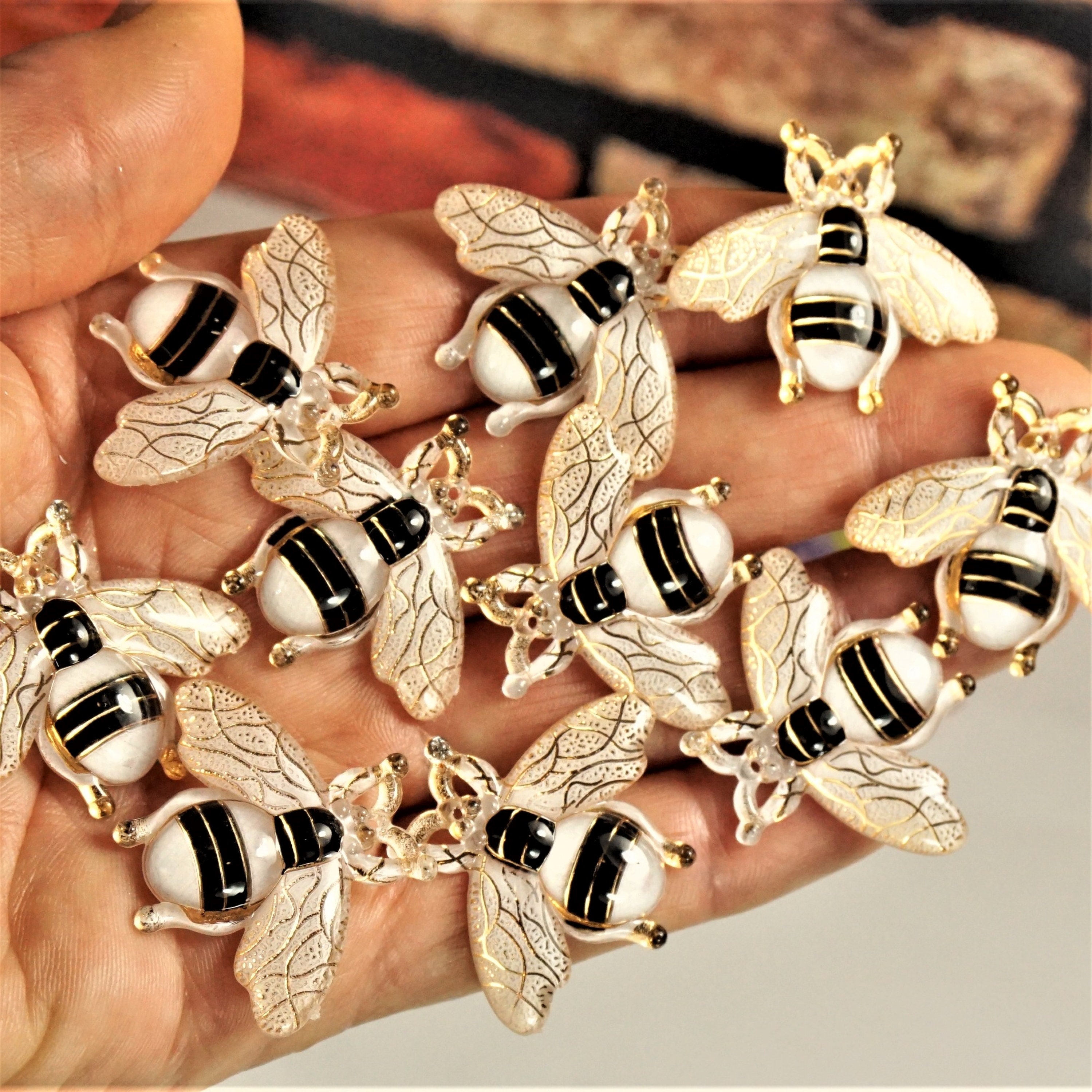 10pcs Yellow Bumble Bee Cabochons - 20mm Flat Back Resin Bees For Crafts & Decor