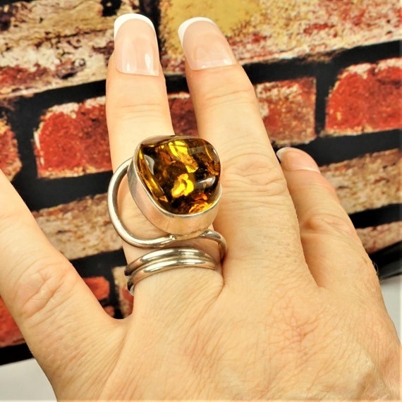 Large Raw Baltic Amber Sterling Silver Adjustable… - image 1