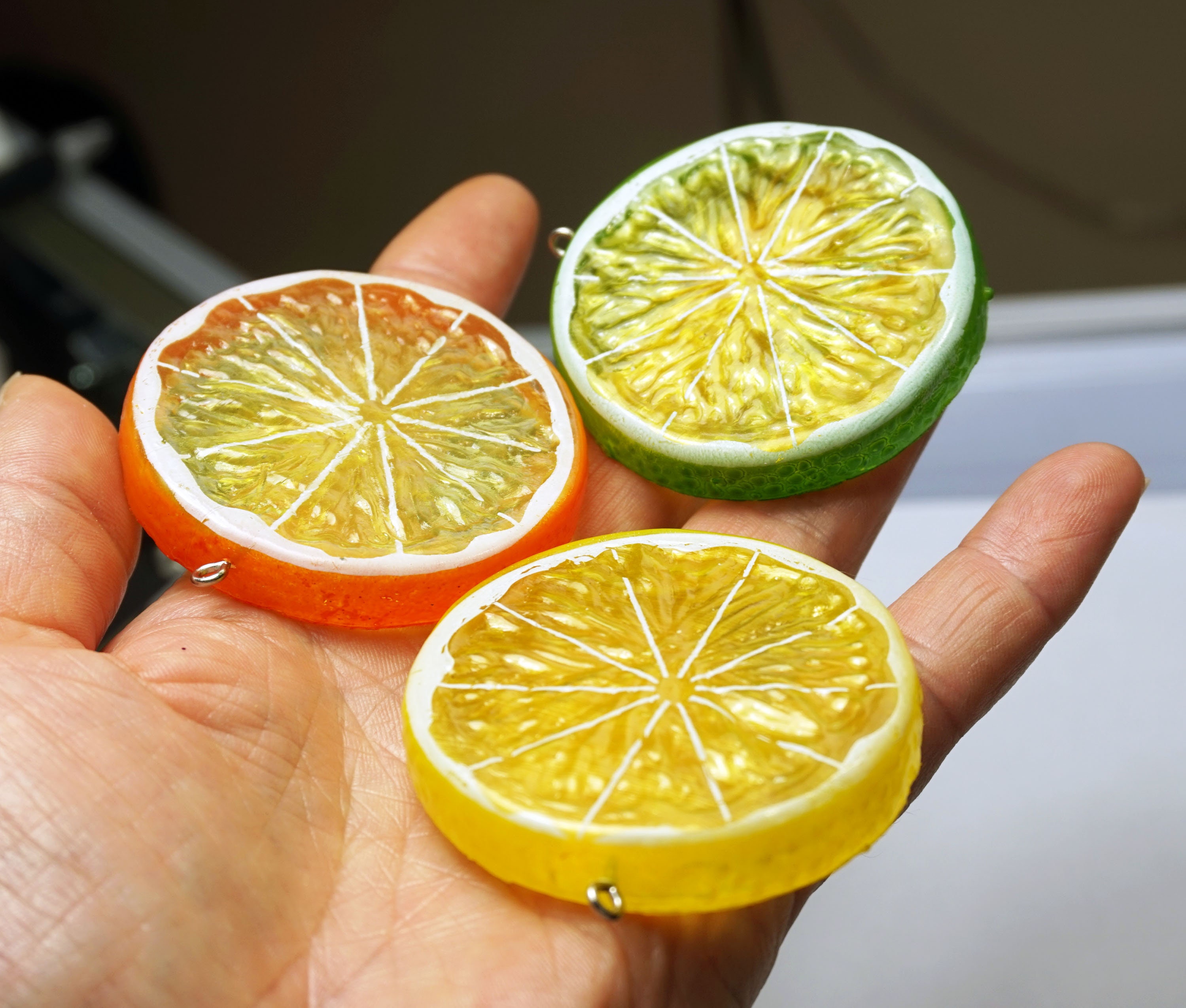 BIG CITRUS SLICE Pendant Lemon Slice Charm Lime Slice Pendant For Jewelry Making Orange Slice Huge Slice Citrus Charms For Necklace Earrings