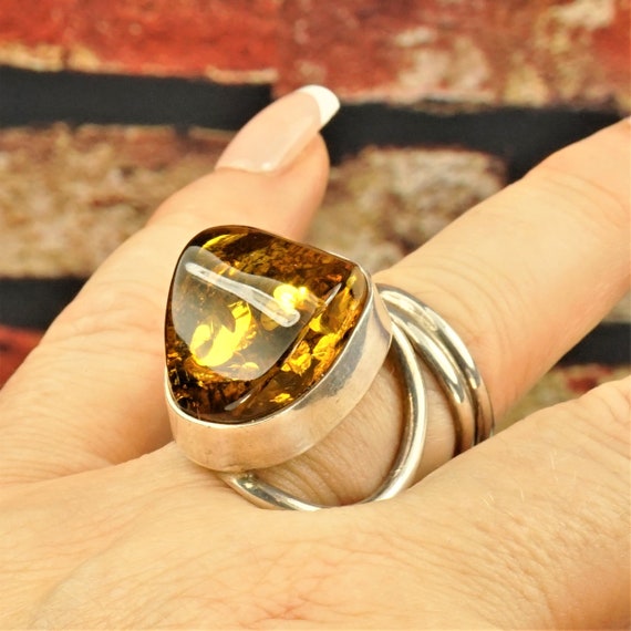 Large Raw Baltic Amber Sterling Silver Adjustable… - image 3