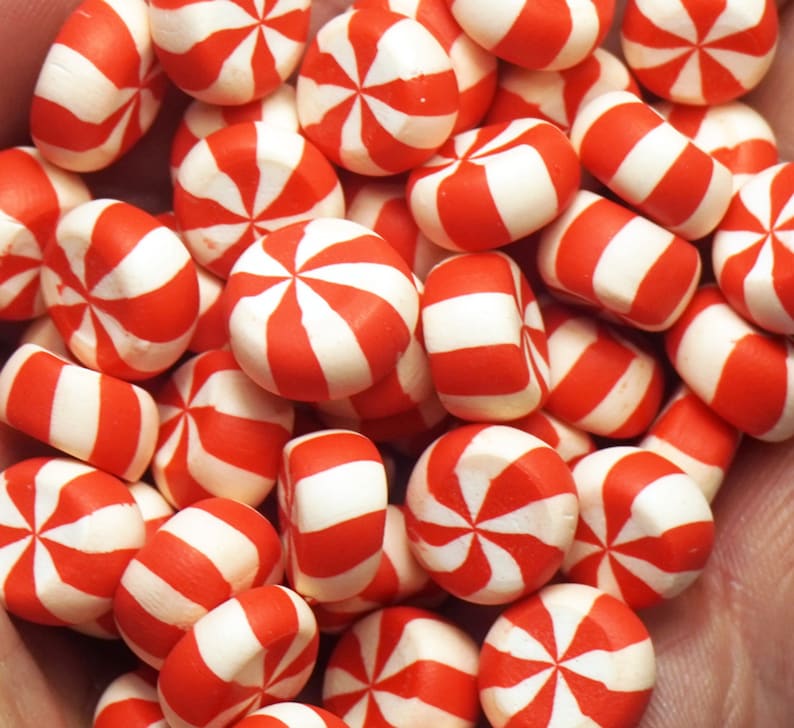 Red PEPPERMINT CANDIES CLAY Swirl Candies Fake Food Round Etsy