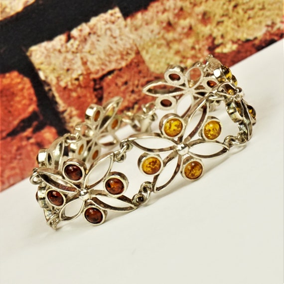 AMBER LINK BRACELET Amber and 925 Silver Floral B… - image 7