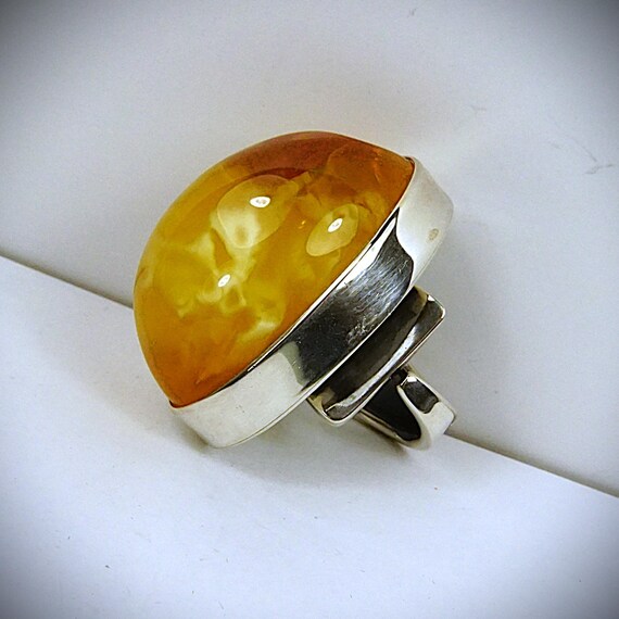 Massive Amber Ring - 925 Silver Adjustable Band -… - image 7
