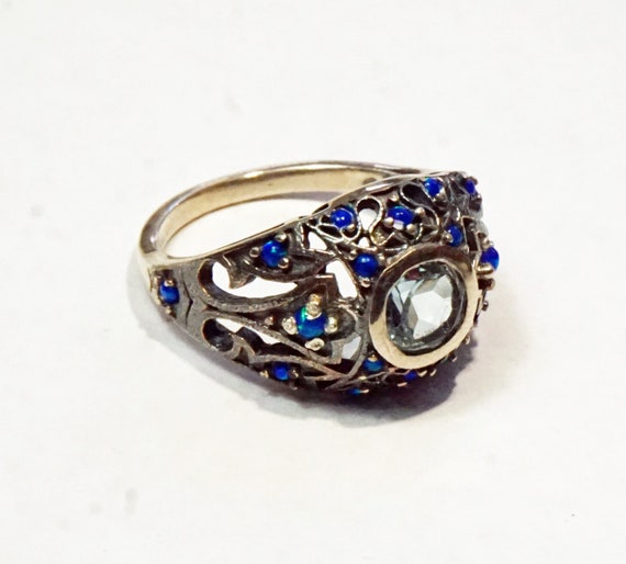 BLUE TOPAZ SILVER Ring, Natural Opal Sterling Rin… - image 2