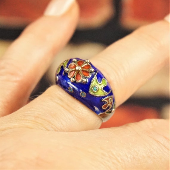 CHINESE EXPORT ENAMEL Sterling Ring With Fish - image 1