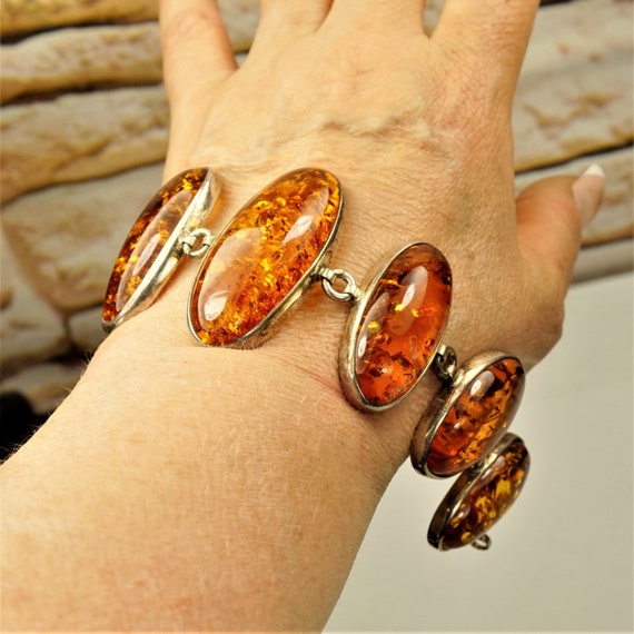 HEAVY AMBER BRACELET with Stamped 925 Silver, Lin… - image 2
