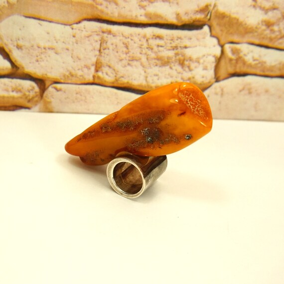 Giant Butterscotch Amber Sterling Silver Ring – O… - image 4