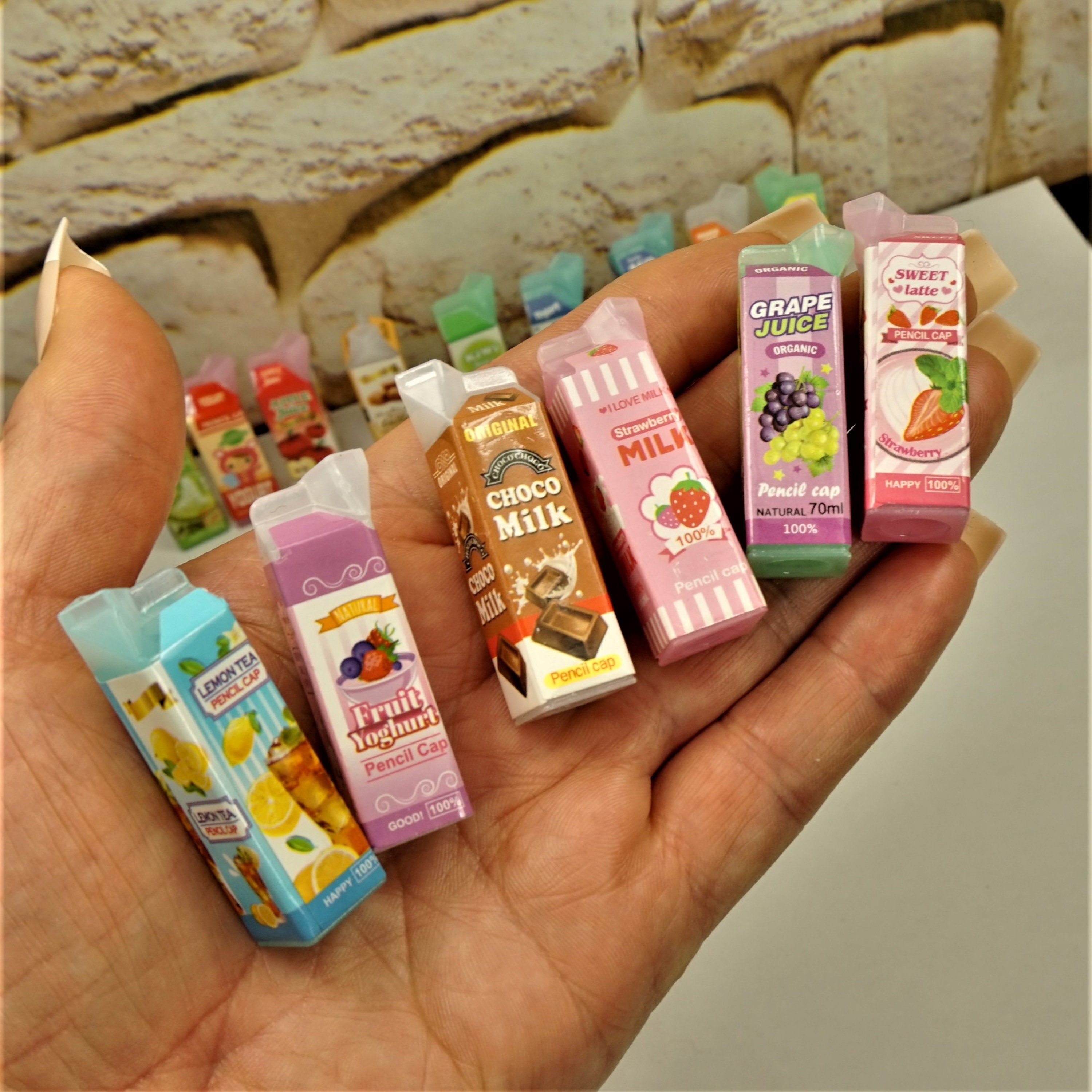 Kawaii Dollhouse Drink Miniatures, Juice & Yogurt Boxes, Kids Gift