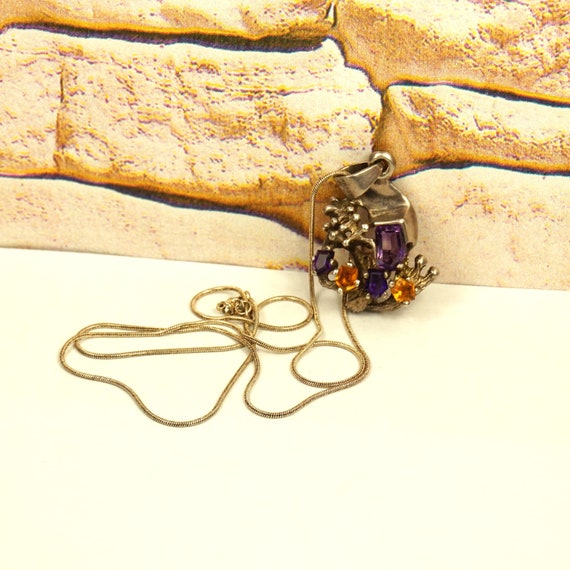 Rare SNAIL PENDANT 990 sterling silver Amethyst a… - image 1