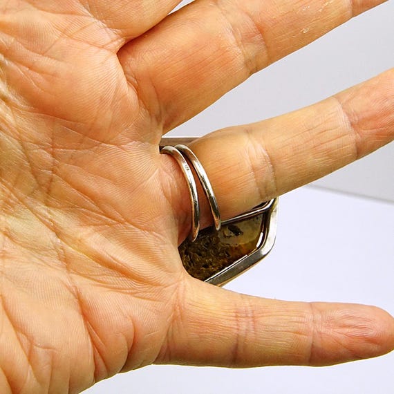 Giant Raw Butterscotch Amber Ring – 925 Sterling … - image 14