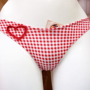 GINGHAM RED THONGS, Retro Cotton Panties, Low Rise Sexy Thongs, Small Gift Idea For Her, Valentines Gift For Girl, European Cotton Lingerie