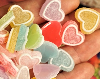 ASSORTED HEART CANDIES, Sugar Candies For Craft, Flatback Hearts, Small Gift Ideas For Kids, Diy Marmalade Candies Hearts, Gift In Boxes