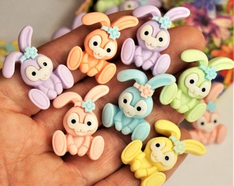 EASTER BUNNIES Flat Back Cabochons, Assorted Patel Colors Bunnies, DIY Resin Bunnies, Small Gift Ideas For Kids, Small Gift In Box