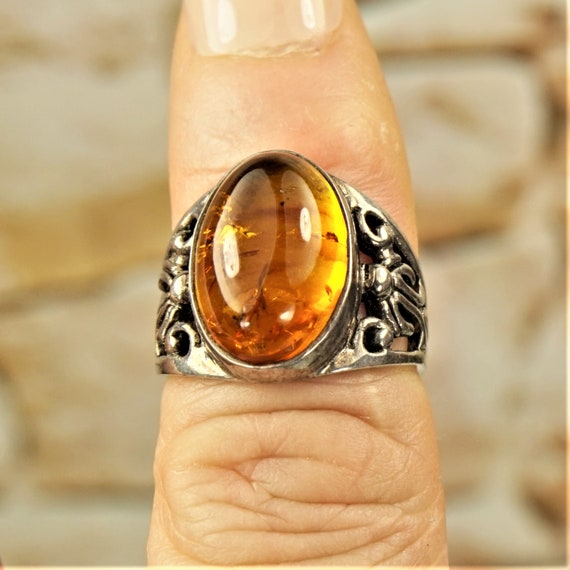 UNIQUE AMBER RING 5.75, 925 Sterling Silver, Fili… - image 7