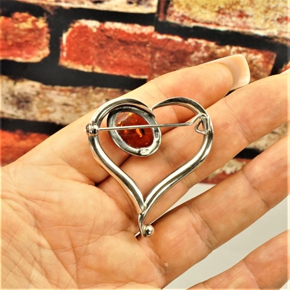 HEART AMBER BROOCH Amber 925 silver pin Best Chri… - image 4