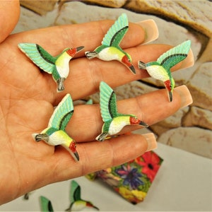 COLORFUL HUMMINGBIRD Flatback Cabochons For DIY Crafts - Resin Colibri Bird Mini Embellishments, Tropical Bird Miniature, Mini Gift For Kids