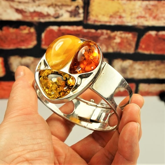 HUGE AMBER STERLING Bracelet, Multi Stone Baltic … - image 10