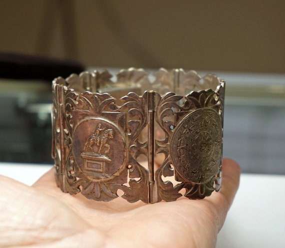 Vintage Mexican Sterling Silver Panel Bracelet – … - image 4