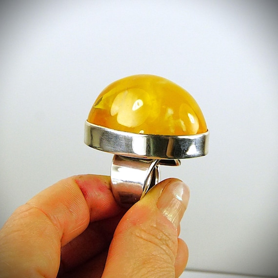 Massive Amber Ring - 925 Silver Adjustable Band -… - image 10