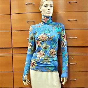 Turtleneck Top With Long Sleeves - Colorful Jumper - Turquoise Color - New Old Stock - Best Gift For Gift