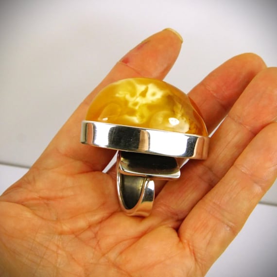 Massive Amber Ring - 925 Silver Adjustable Band -… - image 14