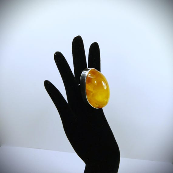 Massive Amber Ring - 925 Silver Adjustable Band -… - image 20