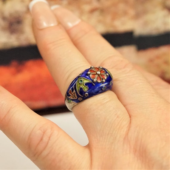 CHINESE EXPORT ENAMEL Sterling Ring With Fish - image 9