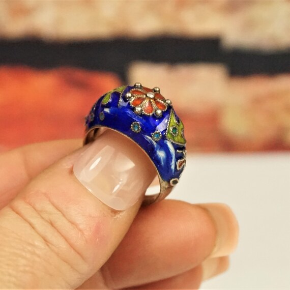 CHINESE EXPORT ENAMEL Sterling Ring With Fish - image 8