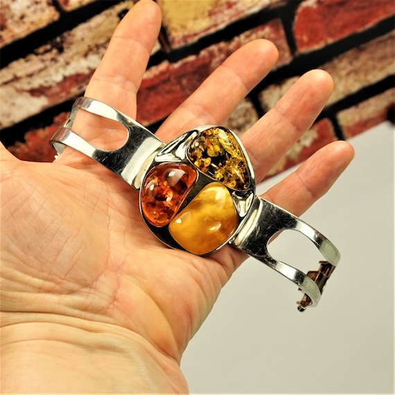 HUGE AMBER STERLING Bracelet, Multi Stone Baltic … - image 8