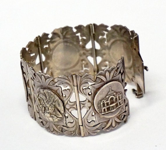 Vintage Mexican Sterling Silver Panel Bracelet – … - image 1
