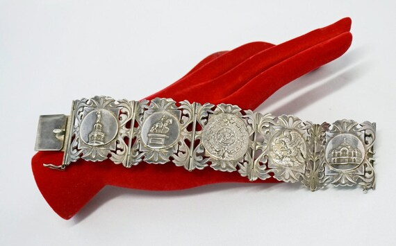 Vintage Mexican Sterling Silver Panel Bracelet – … - image 5