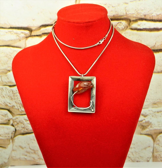 AMBER 925 SILVER Framed Pendant With Sterling Cha… - image 5