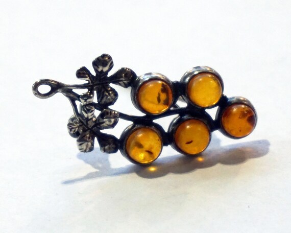 AMBER STERLING Brooch, GRAPES On The Vine, Gift f… - image 4